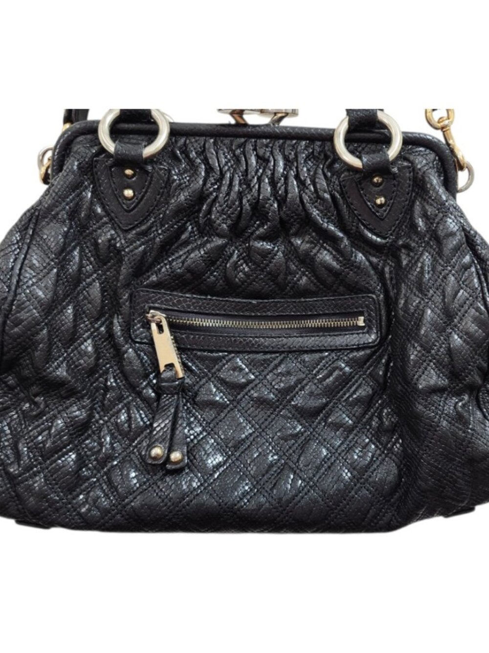 Marc Jacobs Rare Vintage Reptile Embossed Leather Bag Black Chain Strap Satchel - Picture 6 of 16
